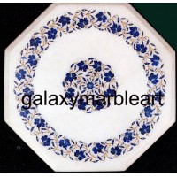 Captivating Inlaid white marble table top with lapis lazuli WP-15103